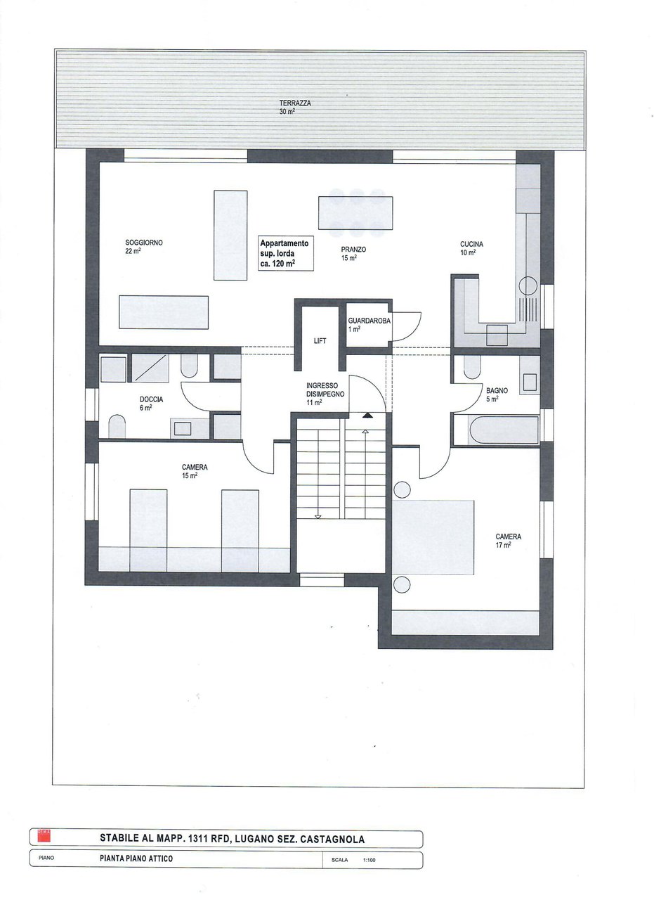 Planimetria , Attikawohnung zu vermieten, 6977 Ruvigliana